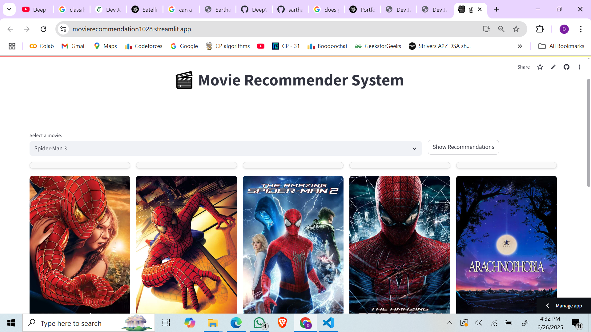 Movie Recommendation website screenshot